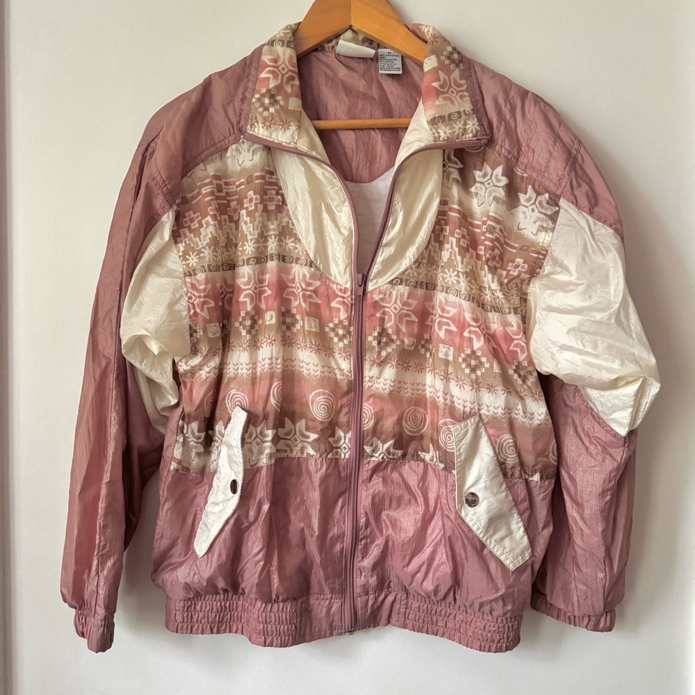 Vintage 90s Pink Southwestern Jacket Womens M Windbreaker Sporty‎ Fun Maximalist